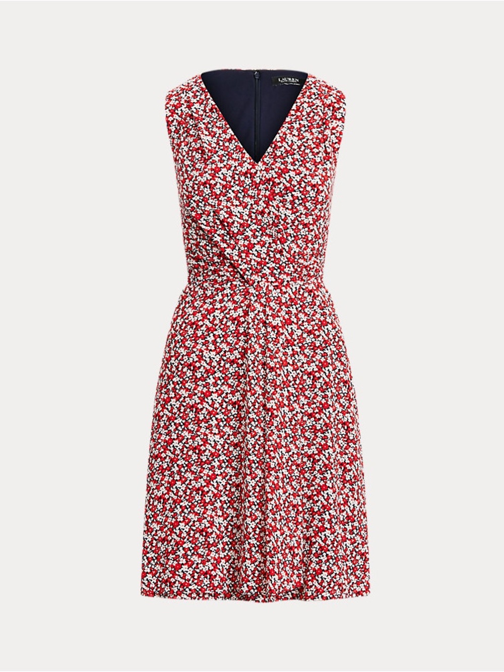 Ralph Lauren Red Ditzy Floral Crepe Sleeveless Dress Size 10 Medium Old Money